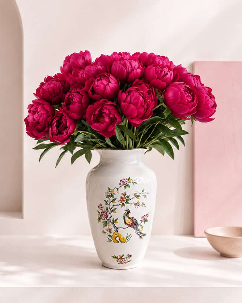 پیونی‌های سرخابی در گلدان سیمرغ