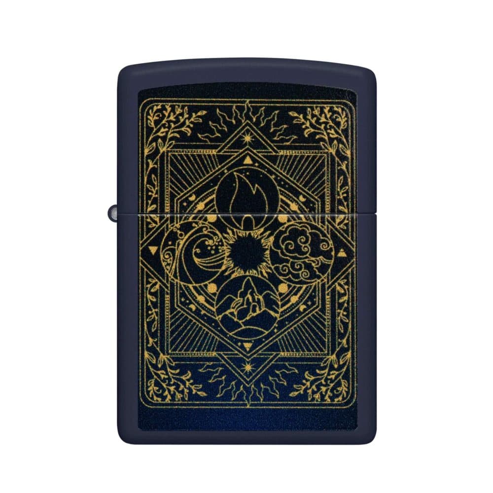 تصویر فندک Zippo مدل Elements Design با پوشش مات سرمه‌ای (Navy Matte)