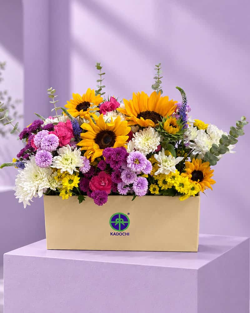 باکس گل آفتابگردان و گلهای رنگی