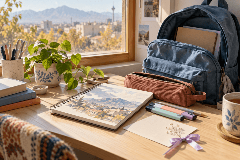 چیدمان هدیه کاربردی برای شروع سال تحصیلی روی میز مطالعه