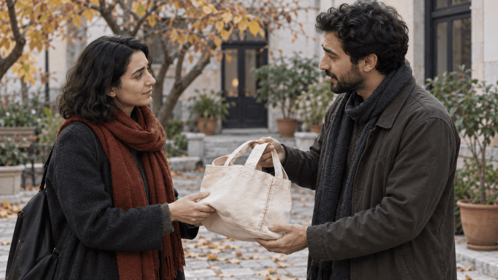 بازگرداندن کیف پارچهای تعمیرشده در گفتوگوی رودررو پس از اشتباه